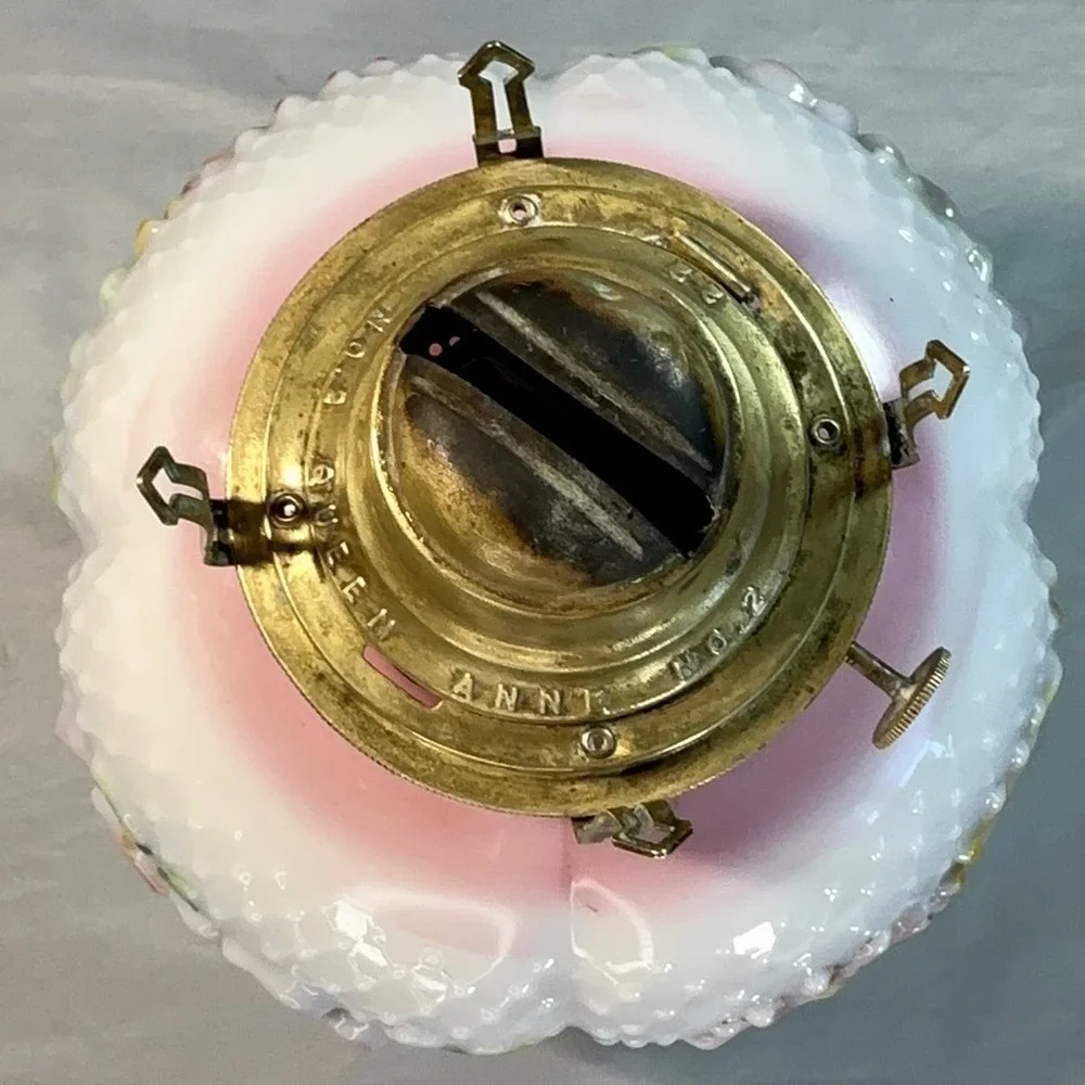 Antique Oil Lamp Base Consolidated Glass Florette Pink Blush Bulging Petal